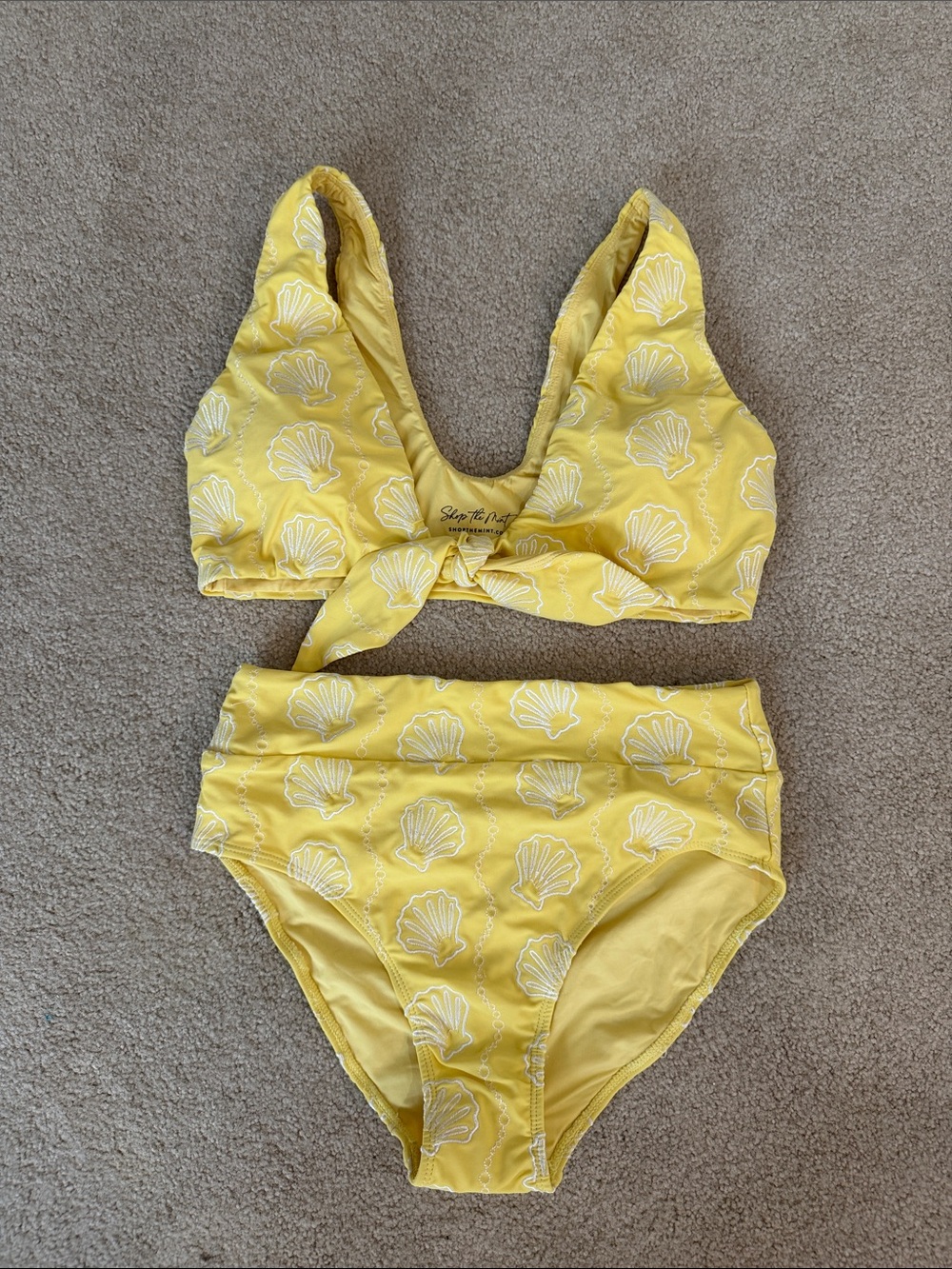 Yellow Shell-Print Bikini Set by